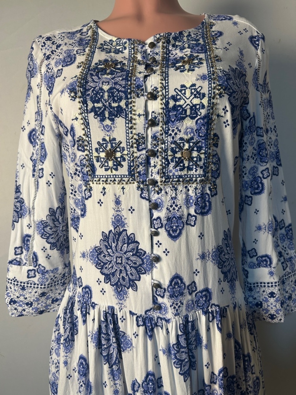 Athena Marie Women’s Dress Long-Waist 3/4Sleeve Embroidery Embellishment Size M - Picture 3 of 13